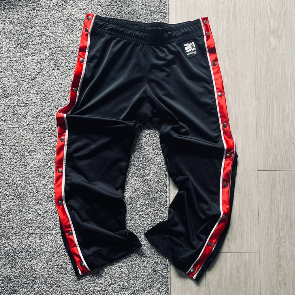 VTG Nike Hoops Dept Tear Away Basketball Pants Black Red Y2K Snap Track XL
